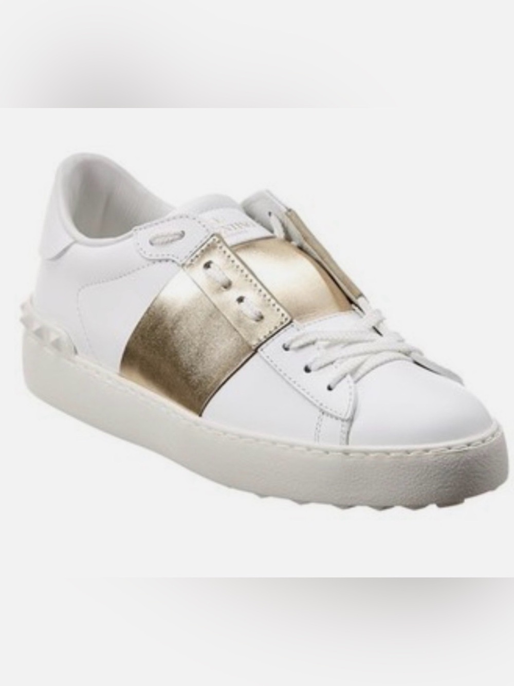 Valentino Garavani Leather Low-Top Sneaker with Gold Accent